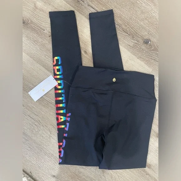 NWT Spiritual Gangster Black Rainbow High Rise Leggings with Colorful Logo - Picture 7 of 8